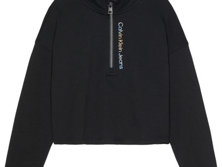 Calvin Klein Logo Zip Up Sweatshirt Black Online Sale