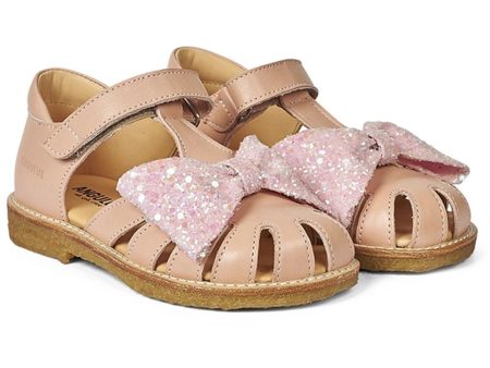 Angulus Sandal M. Sløjfe Og Velcrolukning Peach Peach Glitter Supply