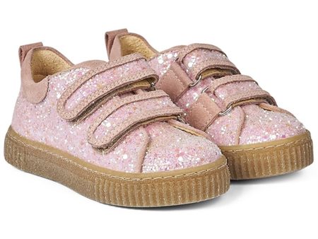 Angulus Glitter Sneaker M. Velcrolukning Peach Rosa Glitter Online Hot Sale